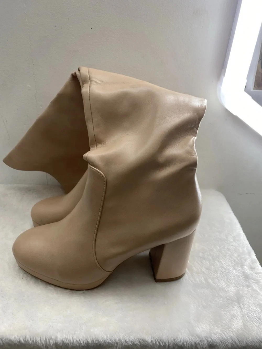 Over-the-Knee Block Heel Boots in Taupe
